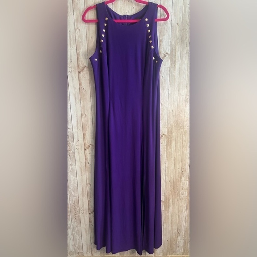 R & M Richard Purple Sleeveless Dress with decor and Slit